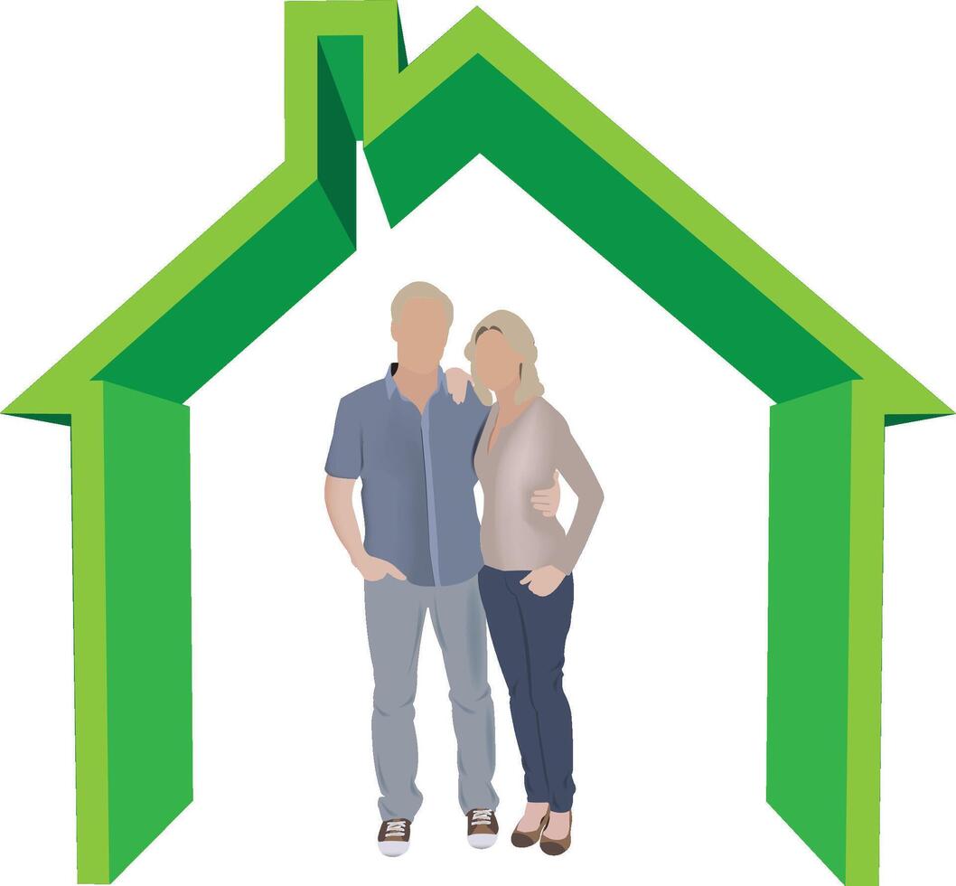 A couple standing in front of a green house vector