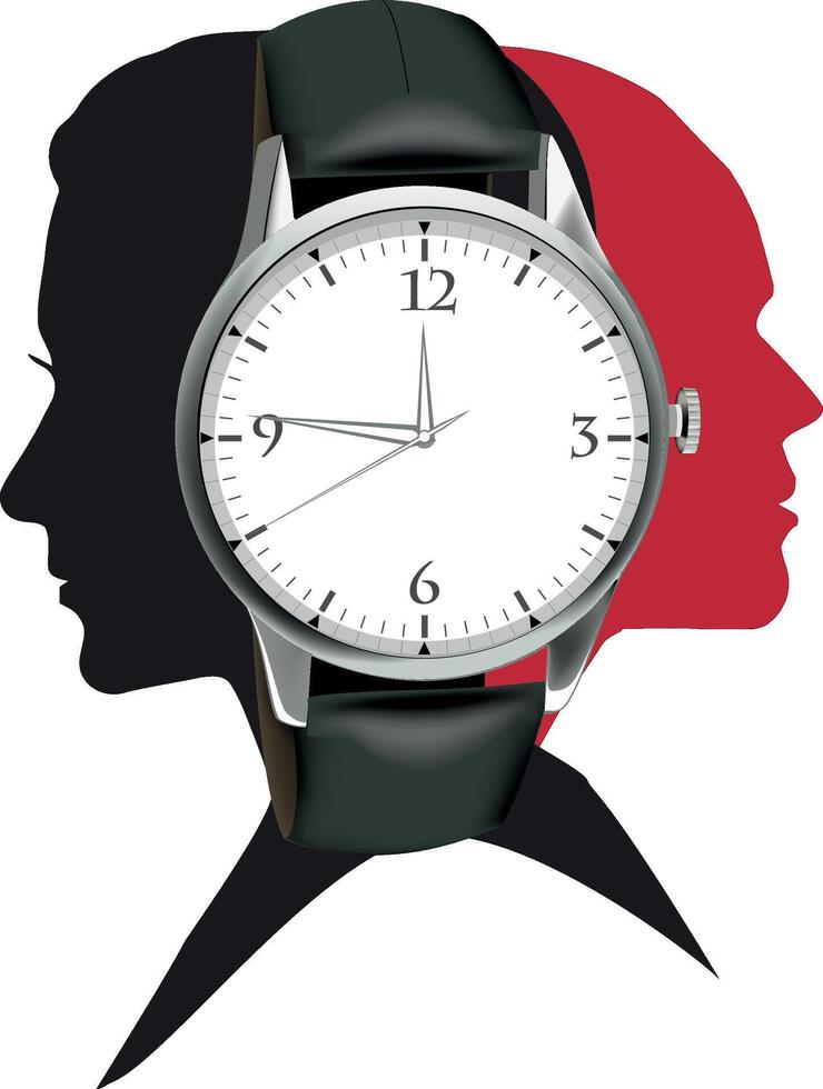 A woman's silhouette is shown with a watch on her wrist vector