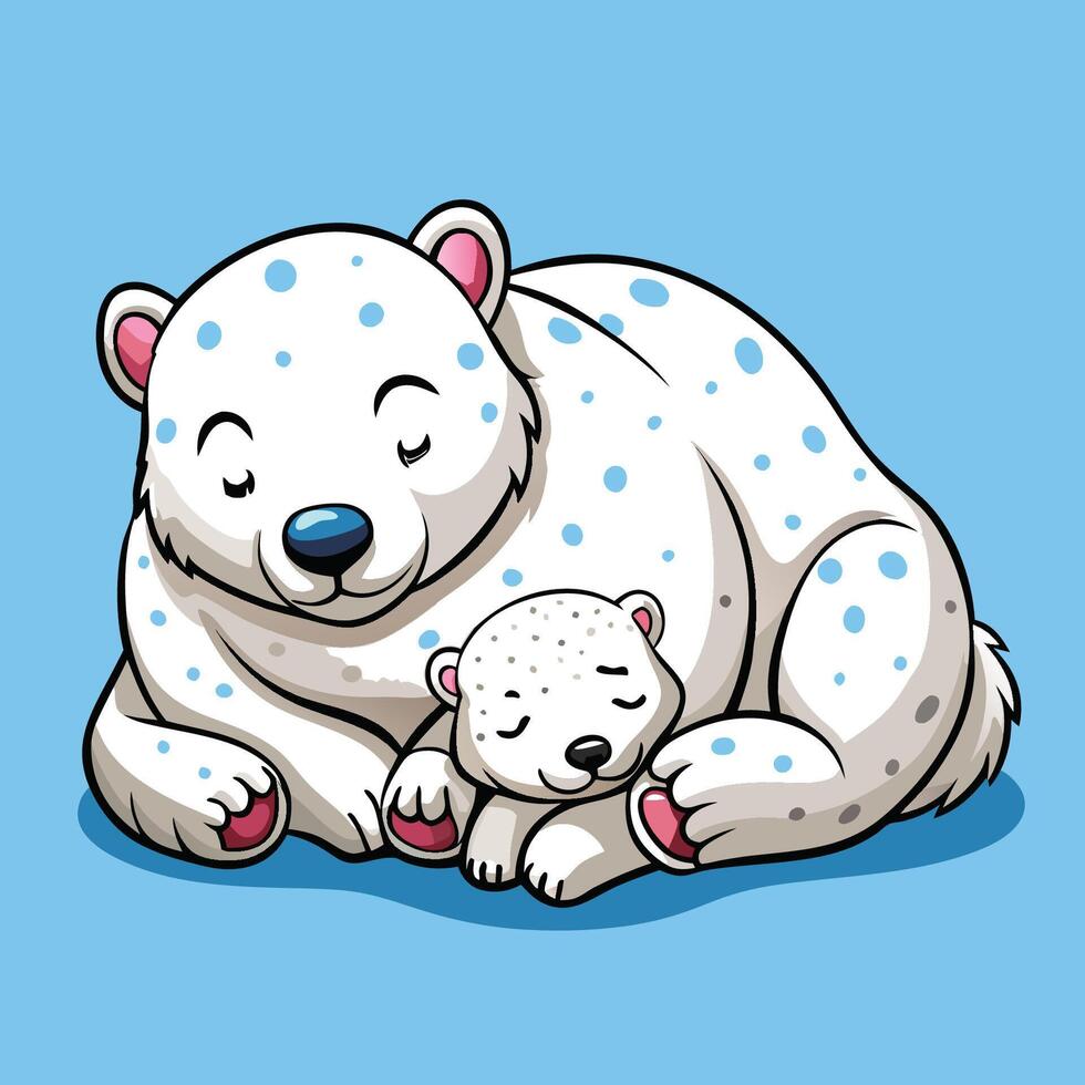 Adorable Polar Bear Mother Embraces Her Snuggly Cub in a Peaceful Slumber vector