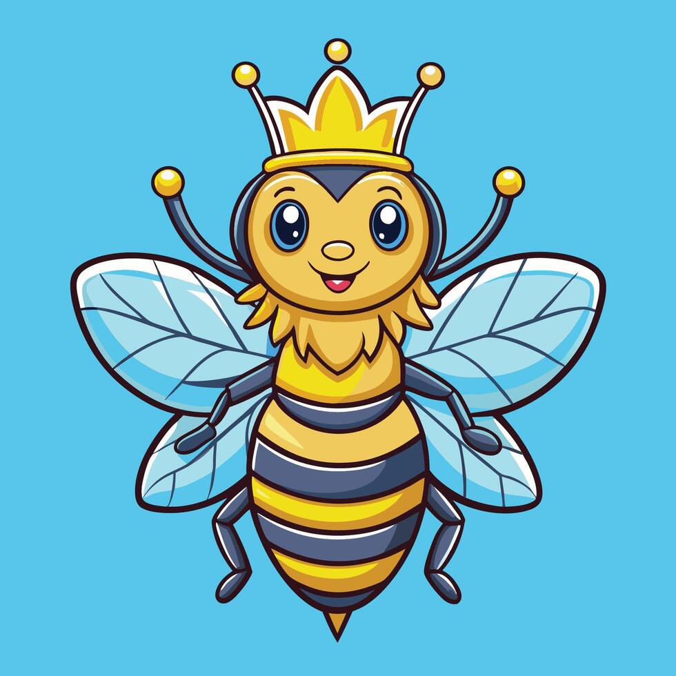 Delightful Cartoon Illustration of a Majestic Crowned Queen Bee vector