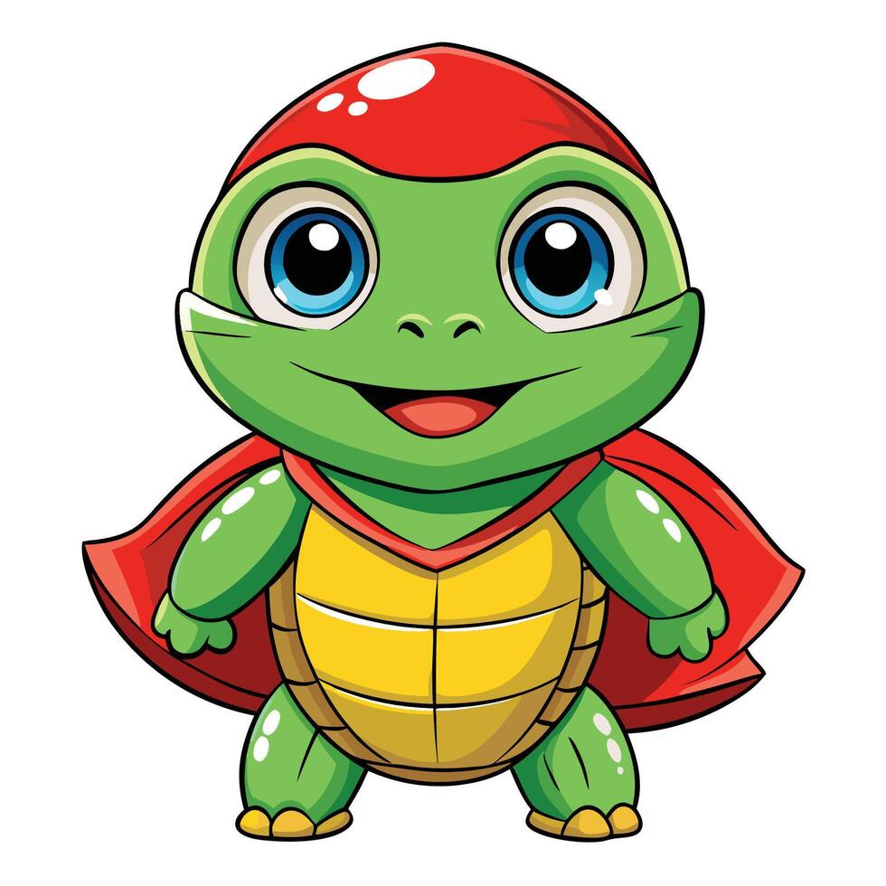 Adorable Turtle Caped Crusader Cartoon Superhero Illustration vector