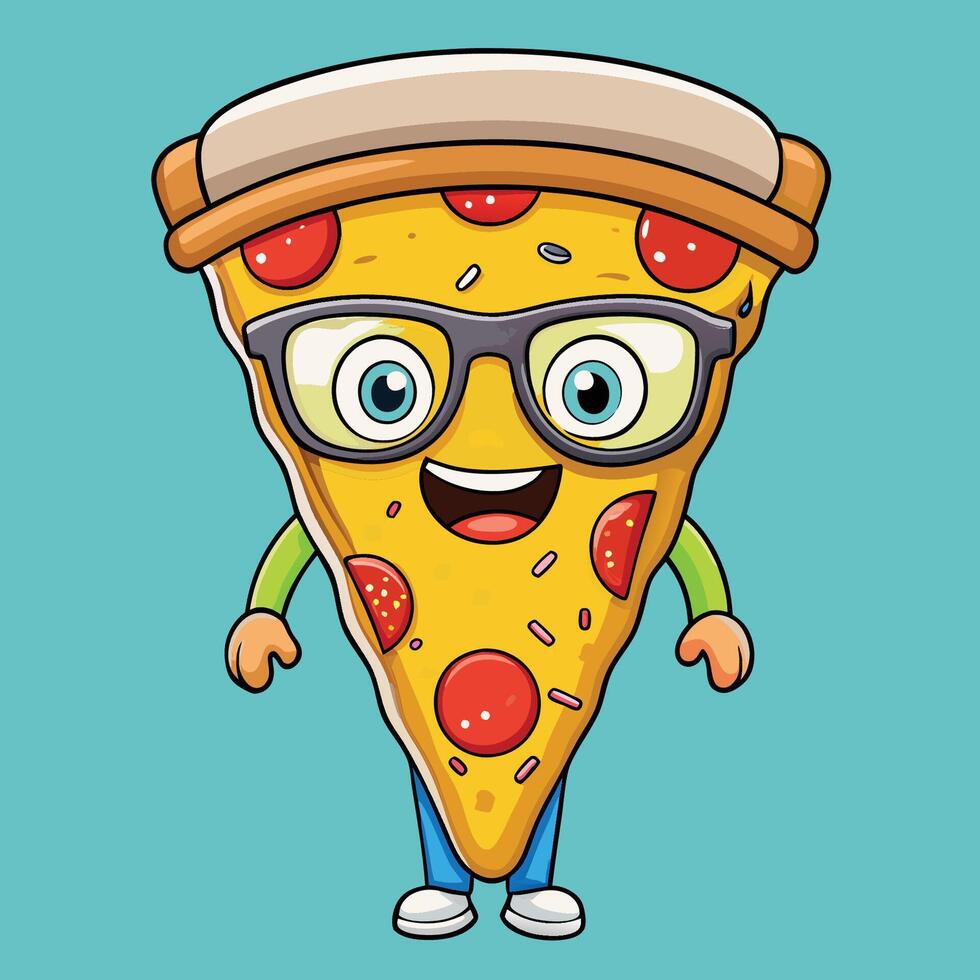 Adorable Cartoon Pizza Wearing Eyeglasses with a Cute Expression vector