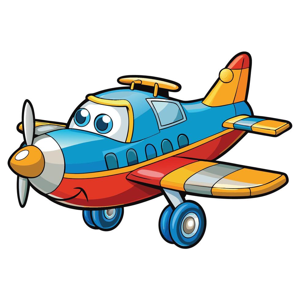 Cute Cartoon Illustration of a Plane Soaring in the Sky vector
