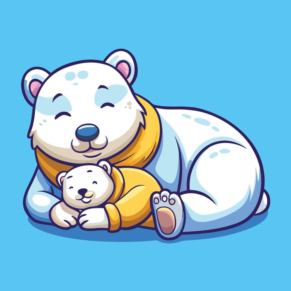 Fatherly Bond A Polar Bear Dad Embraces His Sleeping Cub vector