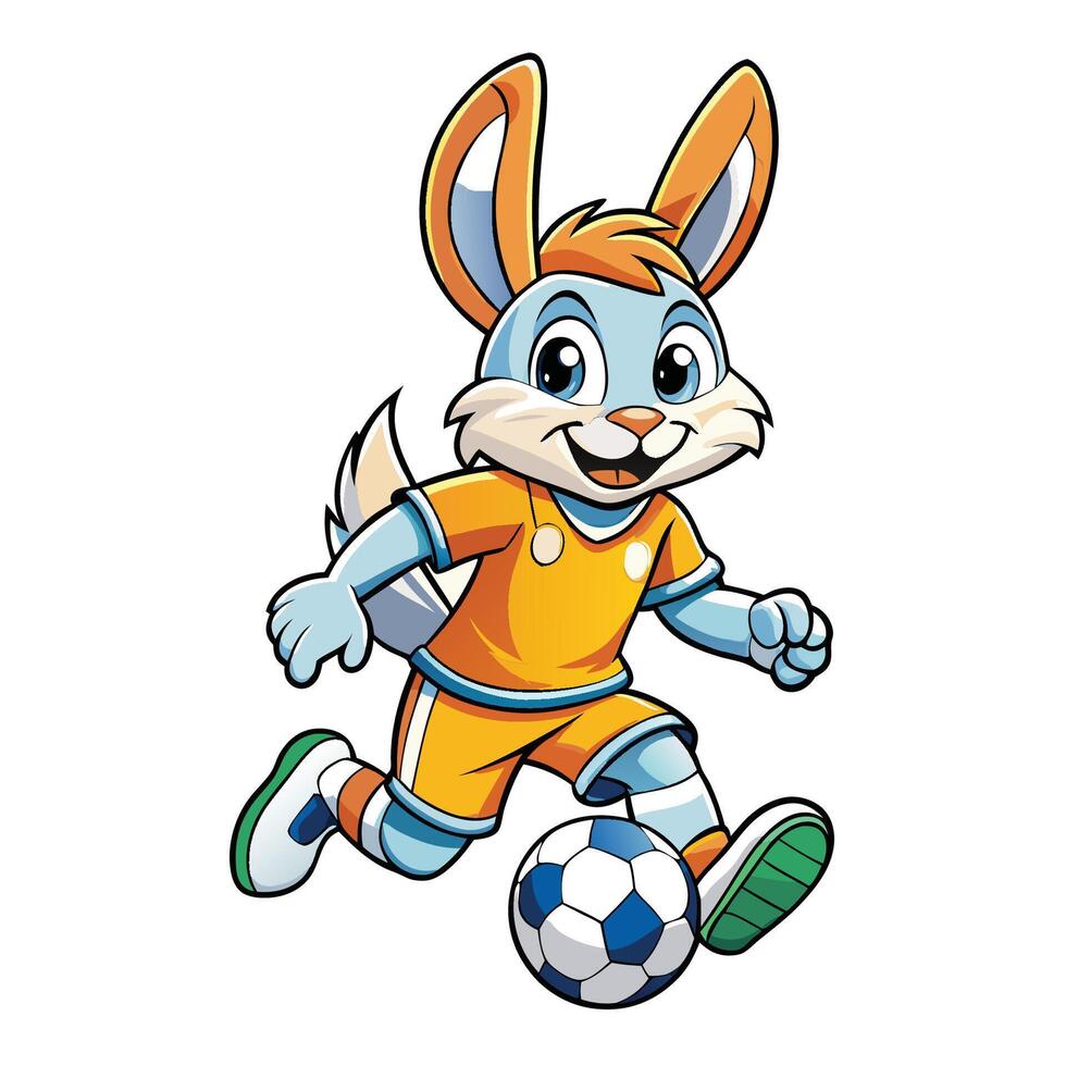 Cartoon Illustration of a Playful Rabbit Kicking a Soccer Ball vector
