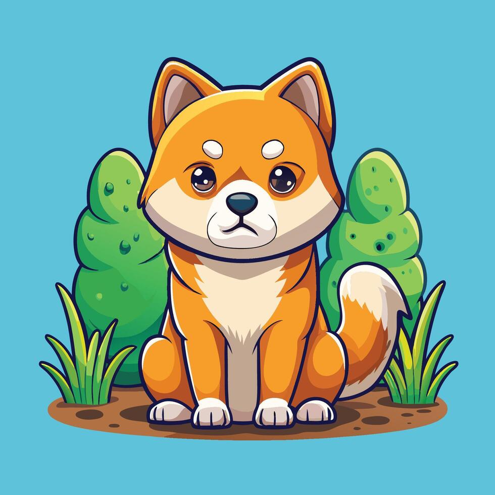 Adorable Cartoon Illustration of a Melancholy Shiba Inu Dog vector