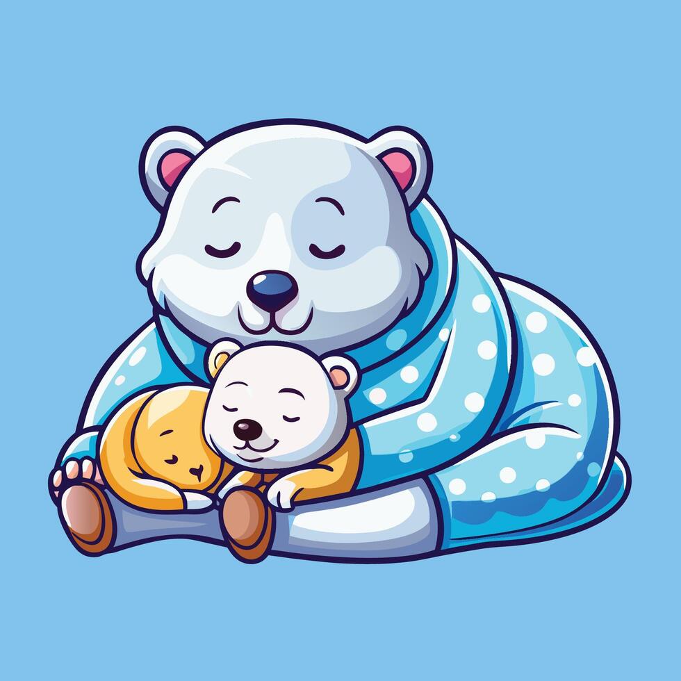 Adorable Polar Bear Father Snuggles with Sleeping Cub in Serene and Loving Bond vector