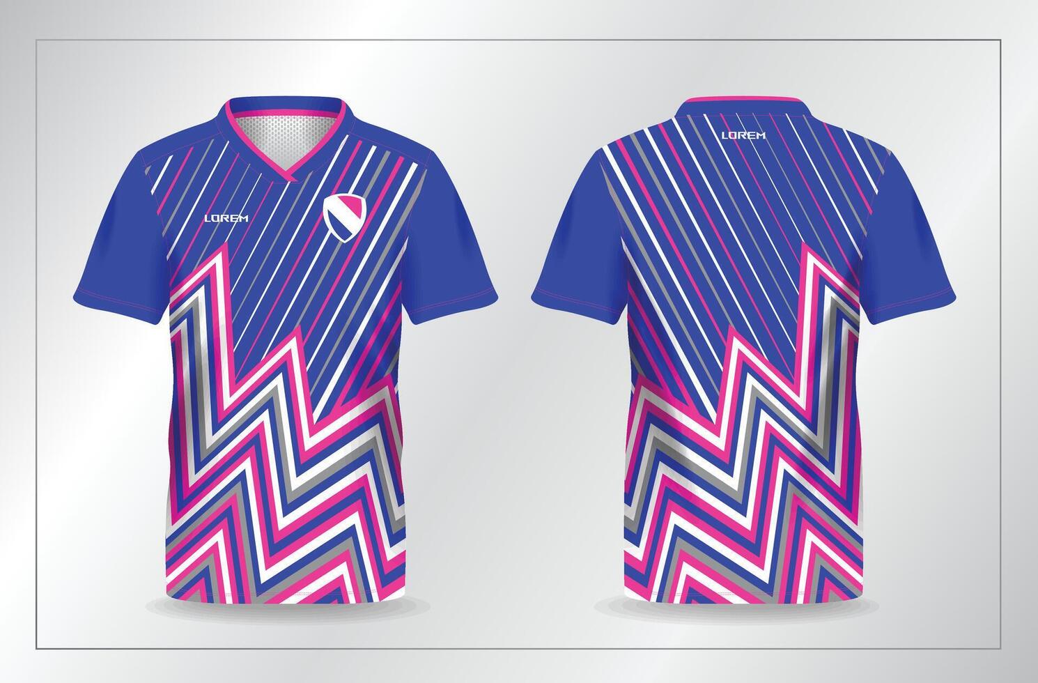 zig zag abstract blue and pink background pattern for sport jersey football and soccer shirt template vector