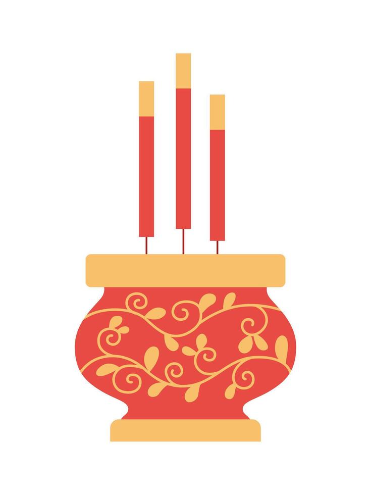 Chinese incense sticks flat style illustration. Lunar New Year element. vector