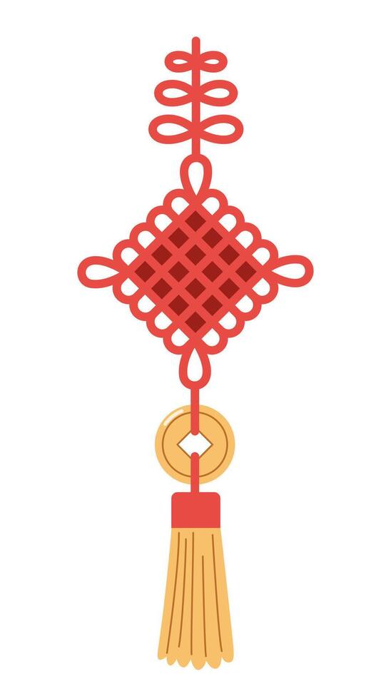 Chinese traditional lucky knot. Lunar new year element, flat style. White background. vector