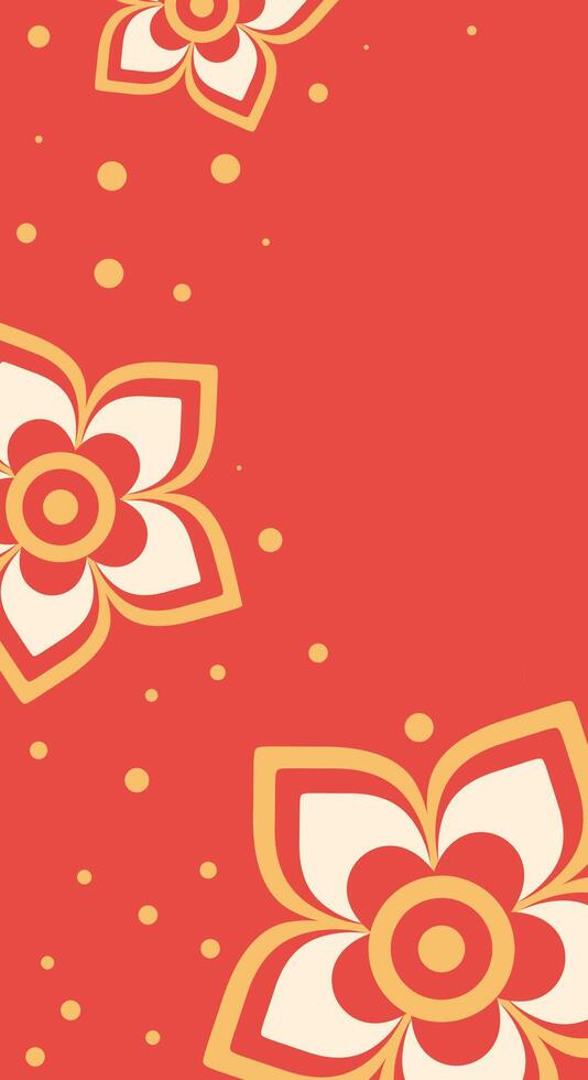 Red vertical background with flowers and dots. Template for Chinese New Year and other holidays. vector