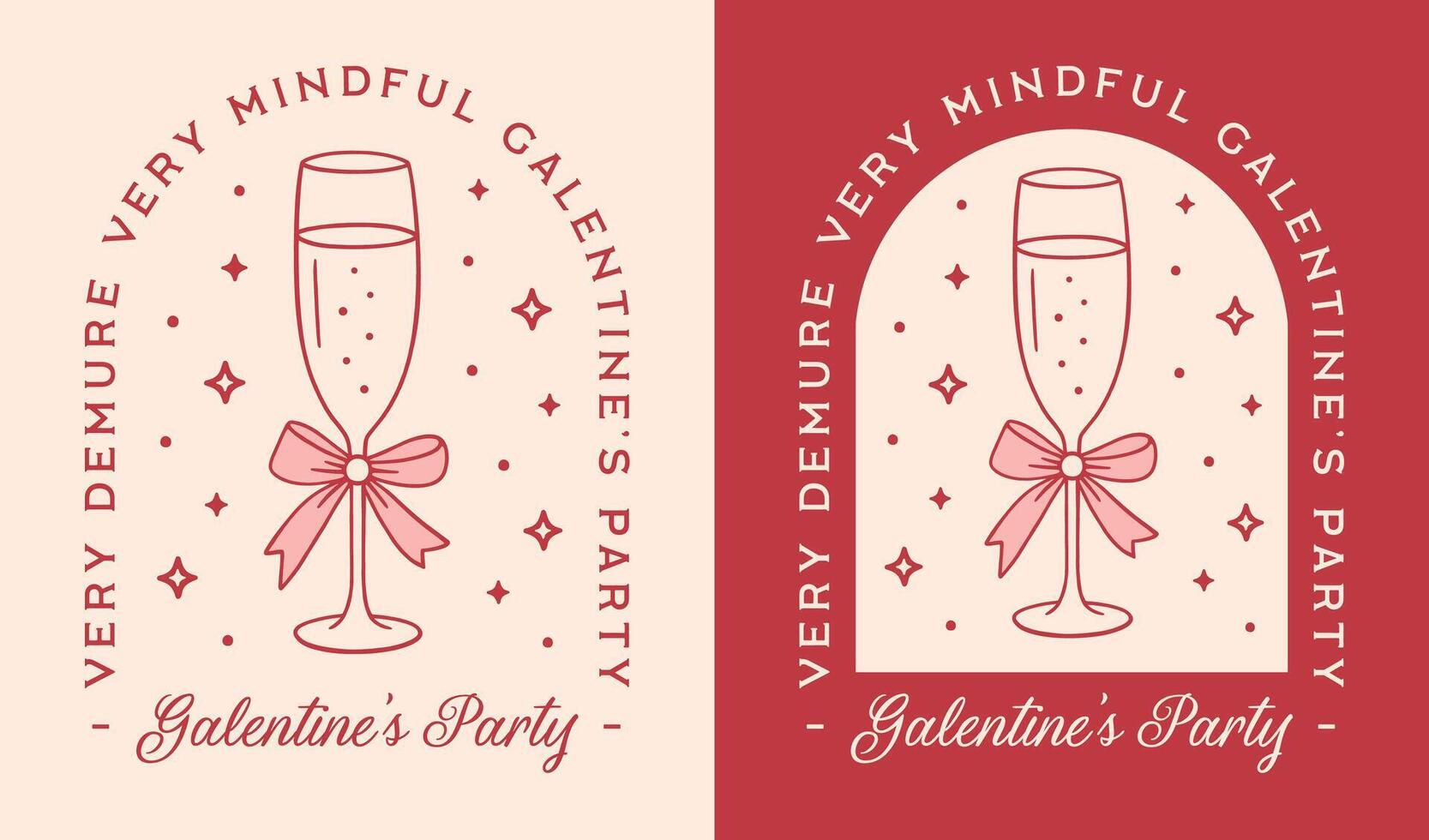 Galentine's Day party very demure girls bestie quotes funny printable invitation card coquette preppy pink red champagne with bow retro aesthetic decor sticker poster print cut file vector