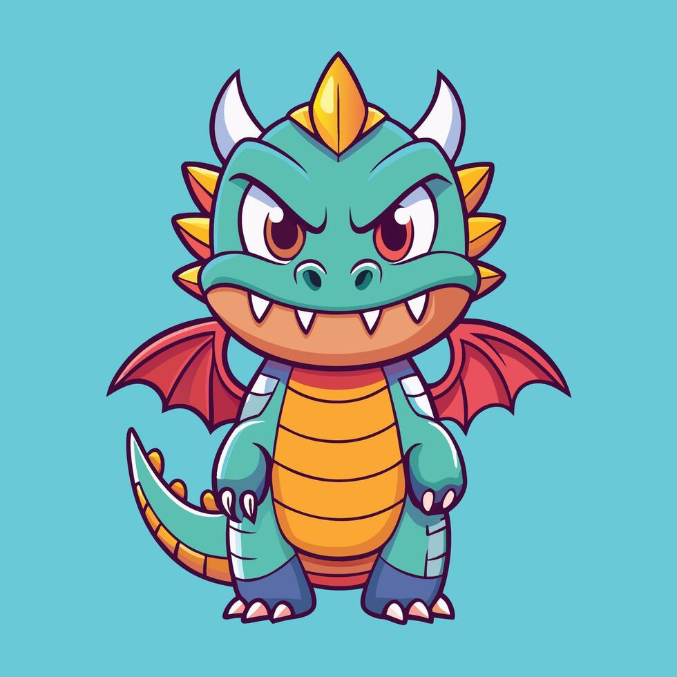 Adorable and Spirited Cartoon Dragon Illustration with Cute Expression vector