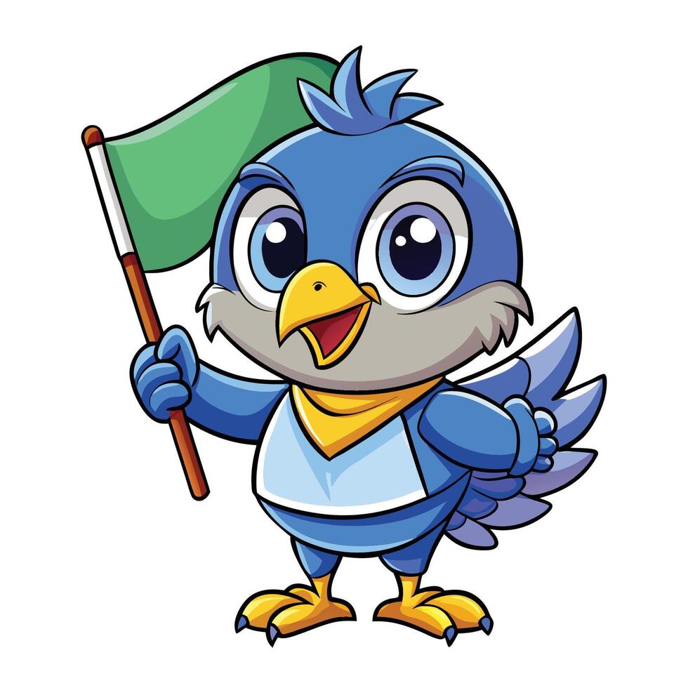 Adorable Cartoon Bird Holding a Flag Illustration vector
