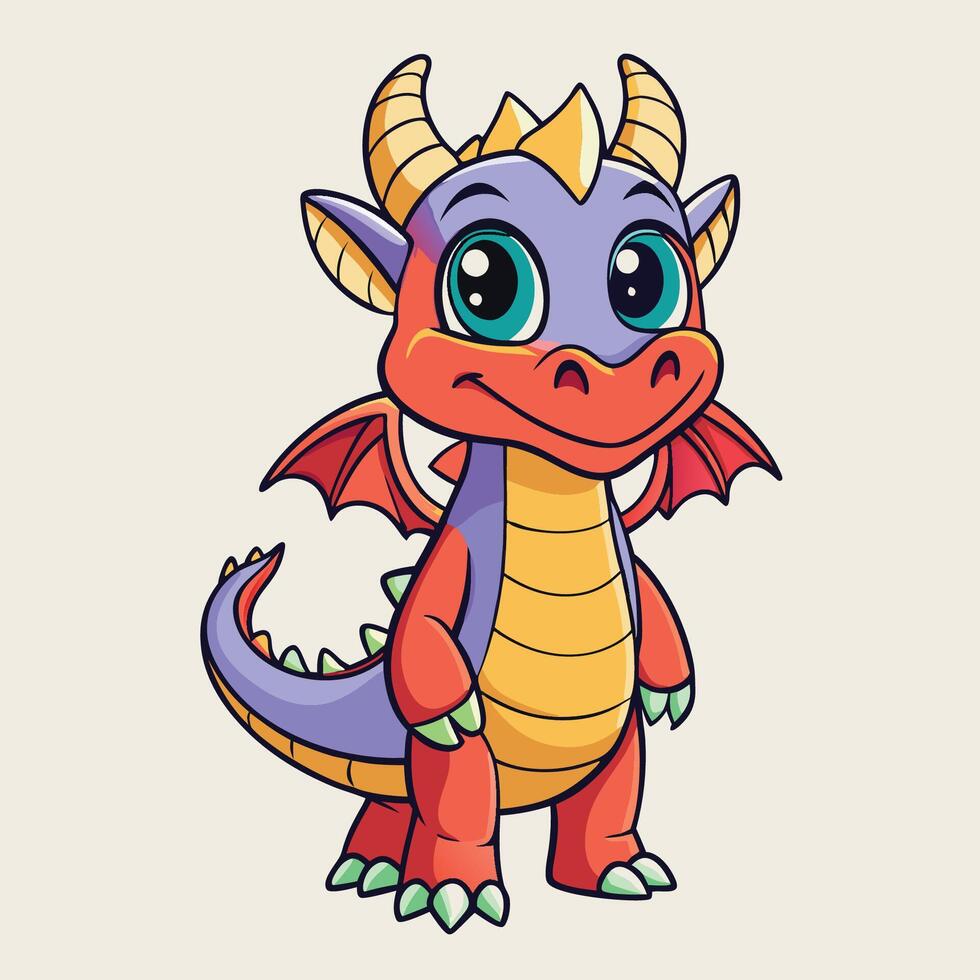 Adorable Dragon Mascot Character Standing with a Friendly Smile vector