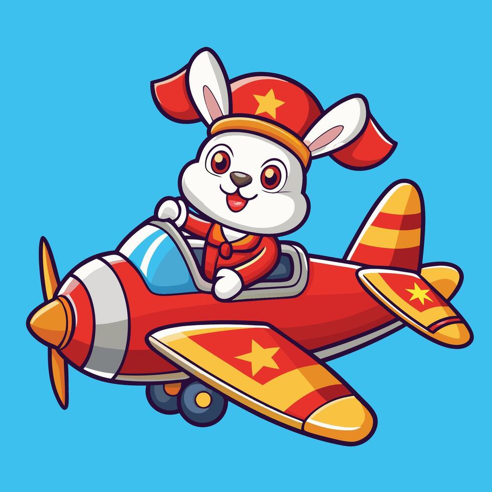 Adorable Chinese Rabbit Pilot Soaring the Skies with Patriotism vector