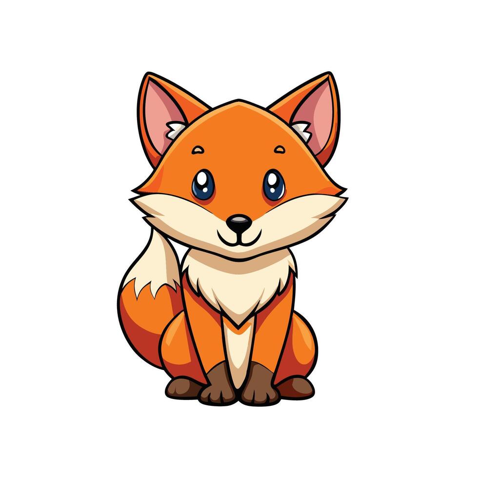 Adorable Sitting Fox Kitsune Character in Cartoon Style for Illustration vector
