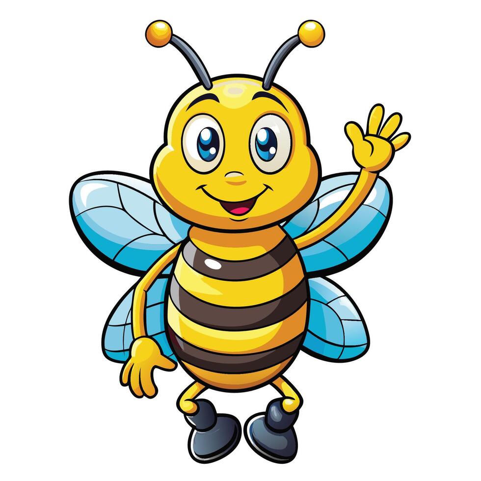 Adorable Bee Waving with a Heartwarming Smile in Cartoon Style vector