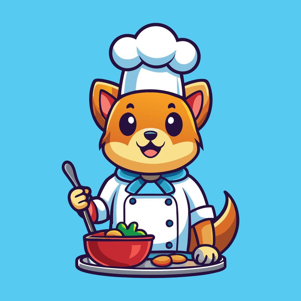 Adorable Cartoon Chef Cooking Up Culinary Delights with a Smile vector