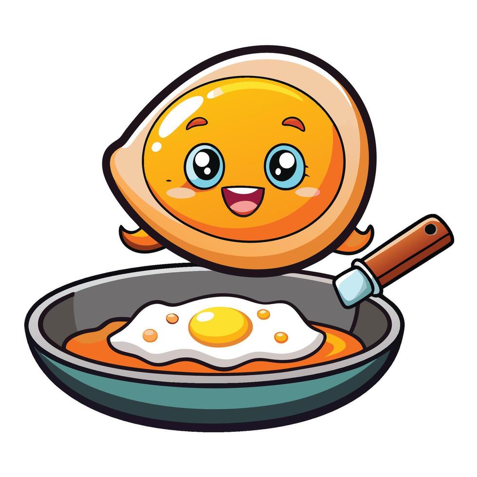 Adorable Cartoon Icon of an Egg Fried on a Pan vector