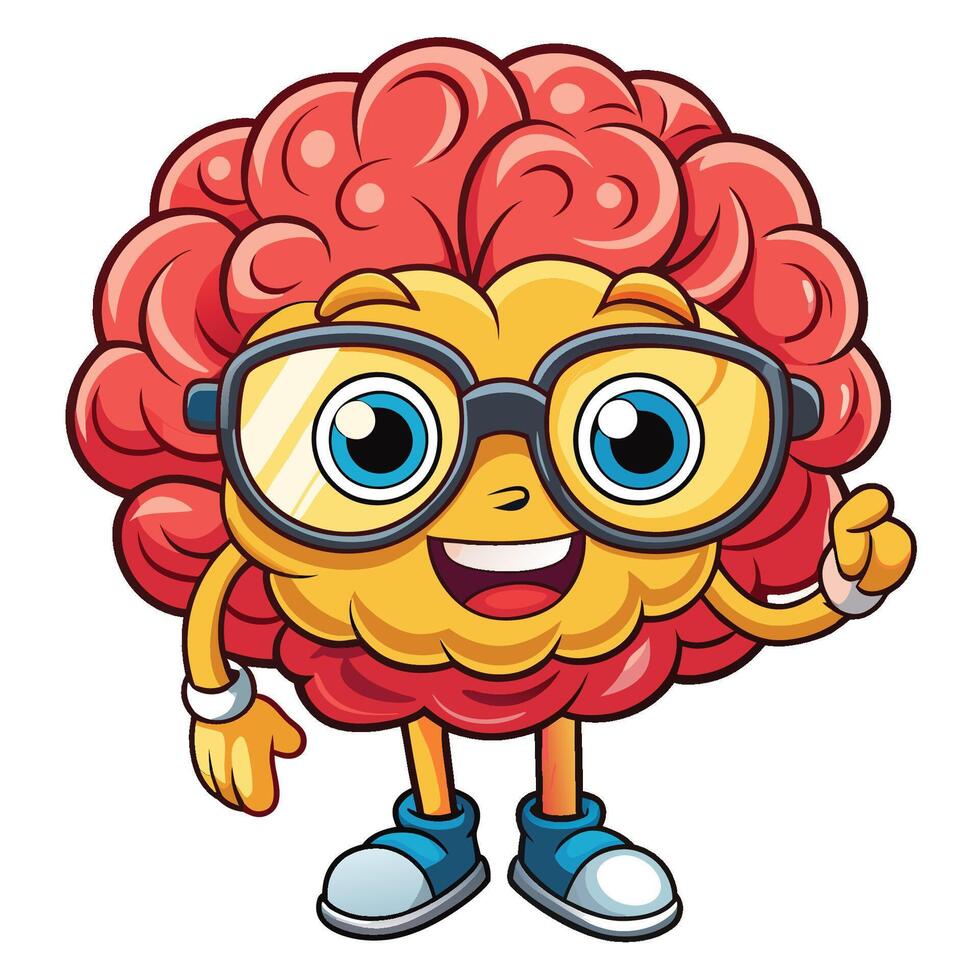 Intelligent Brain with Eyeglasses A Cartoon Icon of Knowledge and Wit vector