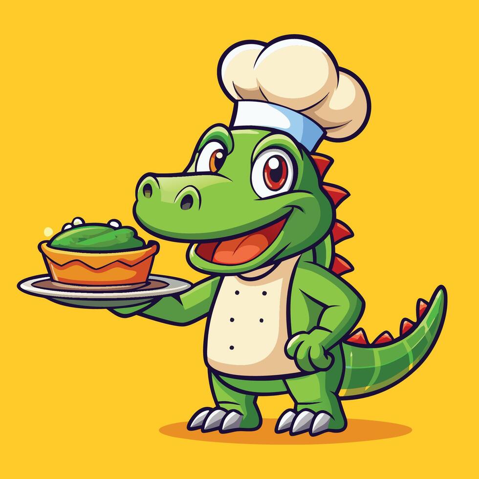 Adorable Crocodile Chef Delighting Customers with Culinary Creations vector