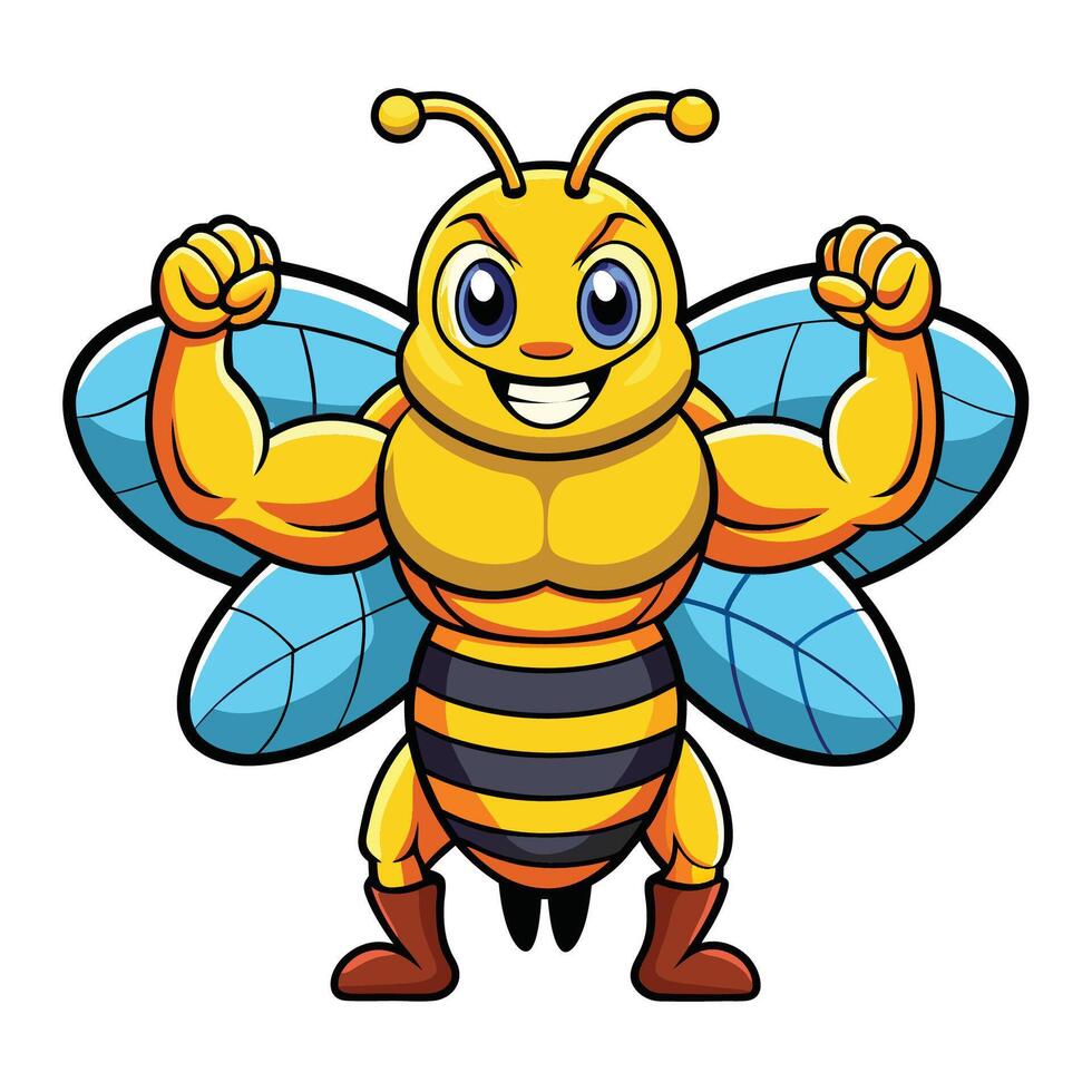 Adorable Muscle-Bound Cartoon Bee Icon Illustration vector
