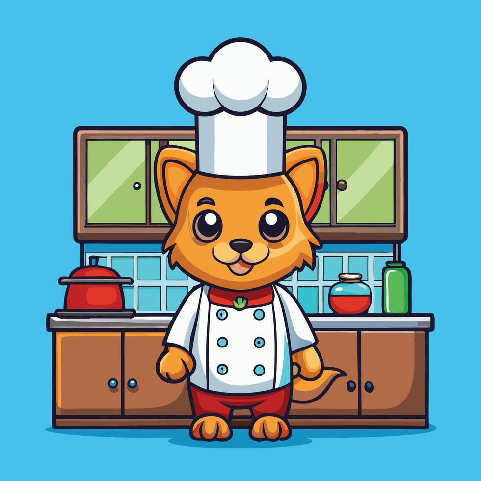 Adorable Female Chef Cooking Icon Illustration in Cartoon Style vector
