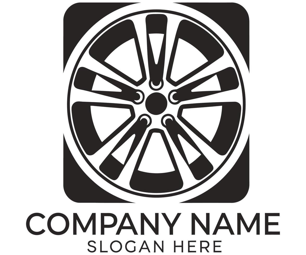 A black and white logo for a car wheel vector