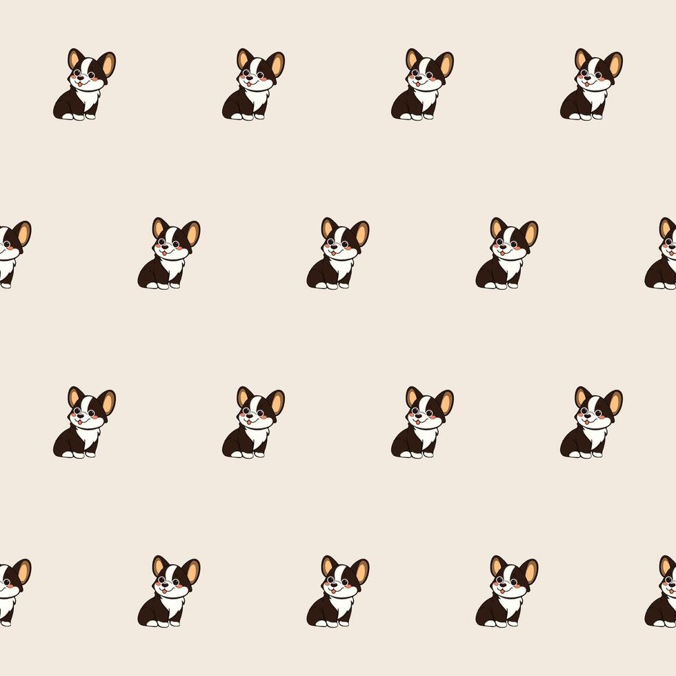 Small Cute Corgi Dog Cartoon Character Seamless Pattern Background. Adorable Domestic Pet Puppy Animal Textile Childish Print. Baby Gift Wrapping Paper Design. Kawaii Dog Portrait. vector