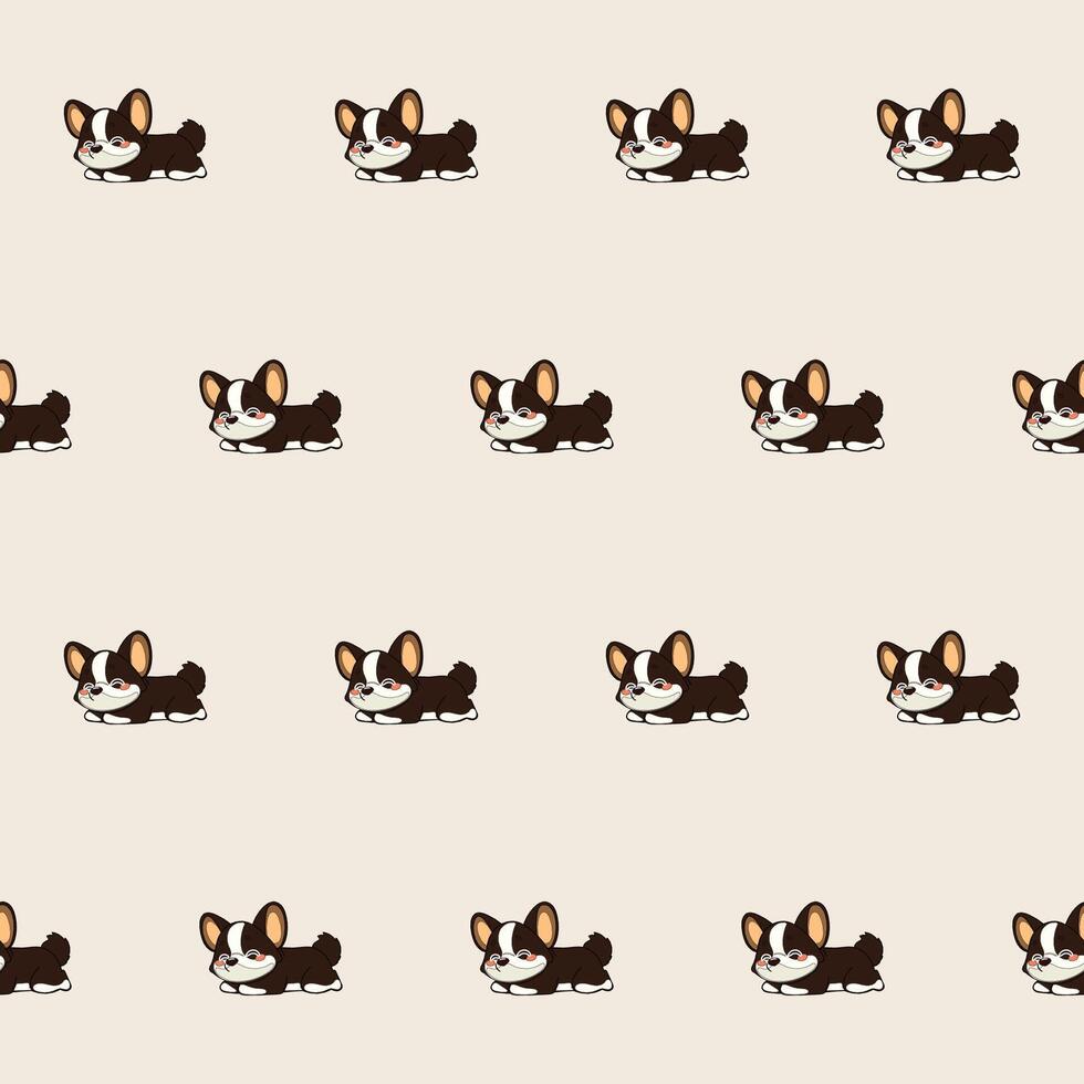 Small Cute Corgi Dog Cartoon Character Seamless Pattern Background. Adorable Pet Puppy Animal Textile Childish Print. Baby Gift Wrapping Paper Decoration Design. Kawaii Dog Portrait. vector