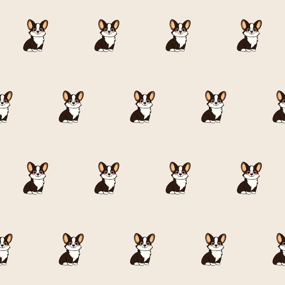 Small Cute Corgi Dog Cartoon Character Seamless Pattern Background. Adorable Domestic Pet Puppy Animal Textile Print. Baby Gift Wrapping Paper Decoration Design. Kawaii Dog Portrait. vector
