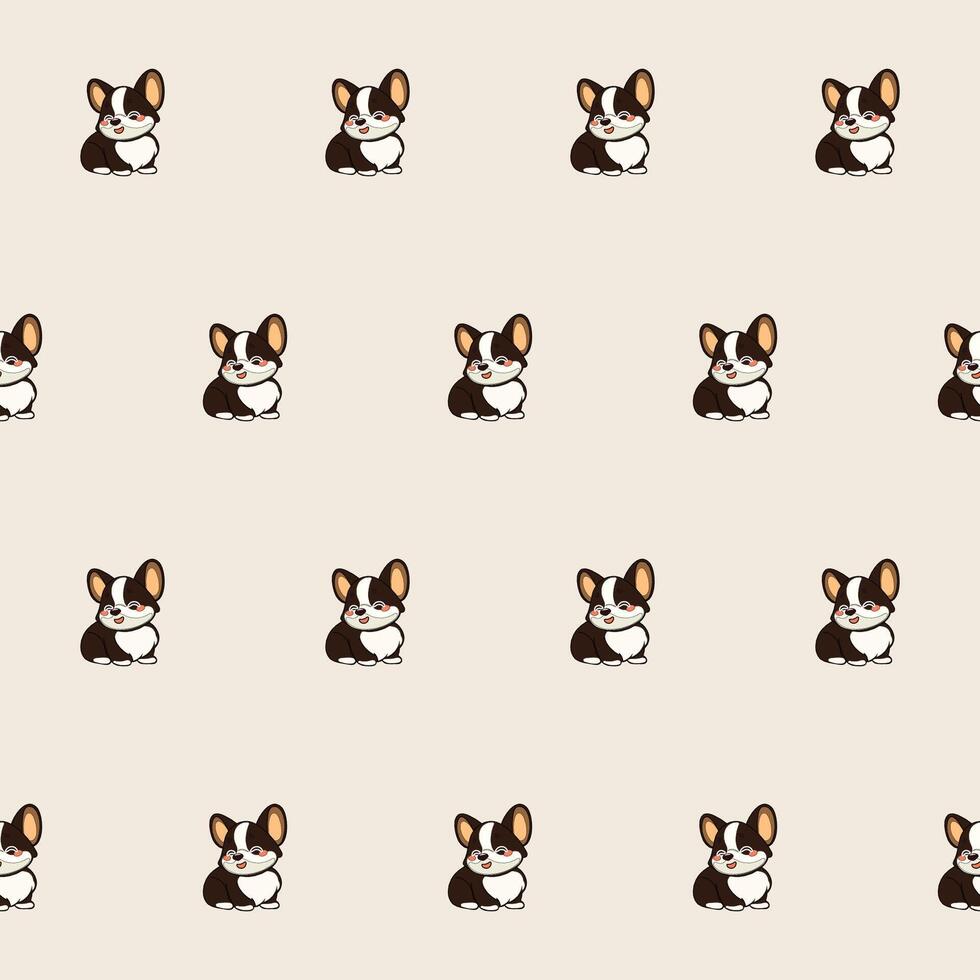 Small Corgi Dog Cartoon Character Seamless Pattern Background. Adorable Domestic Pet Puppy Animal Textile Childish Print. Baby Gift Wrapping Paper Decoration Design. Kawaii Dog Portrait. vector