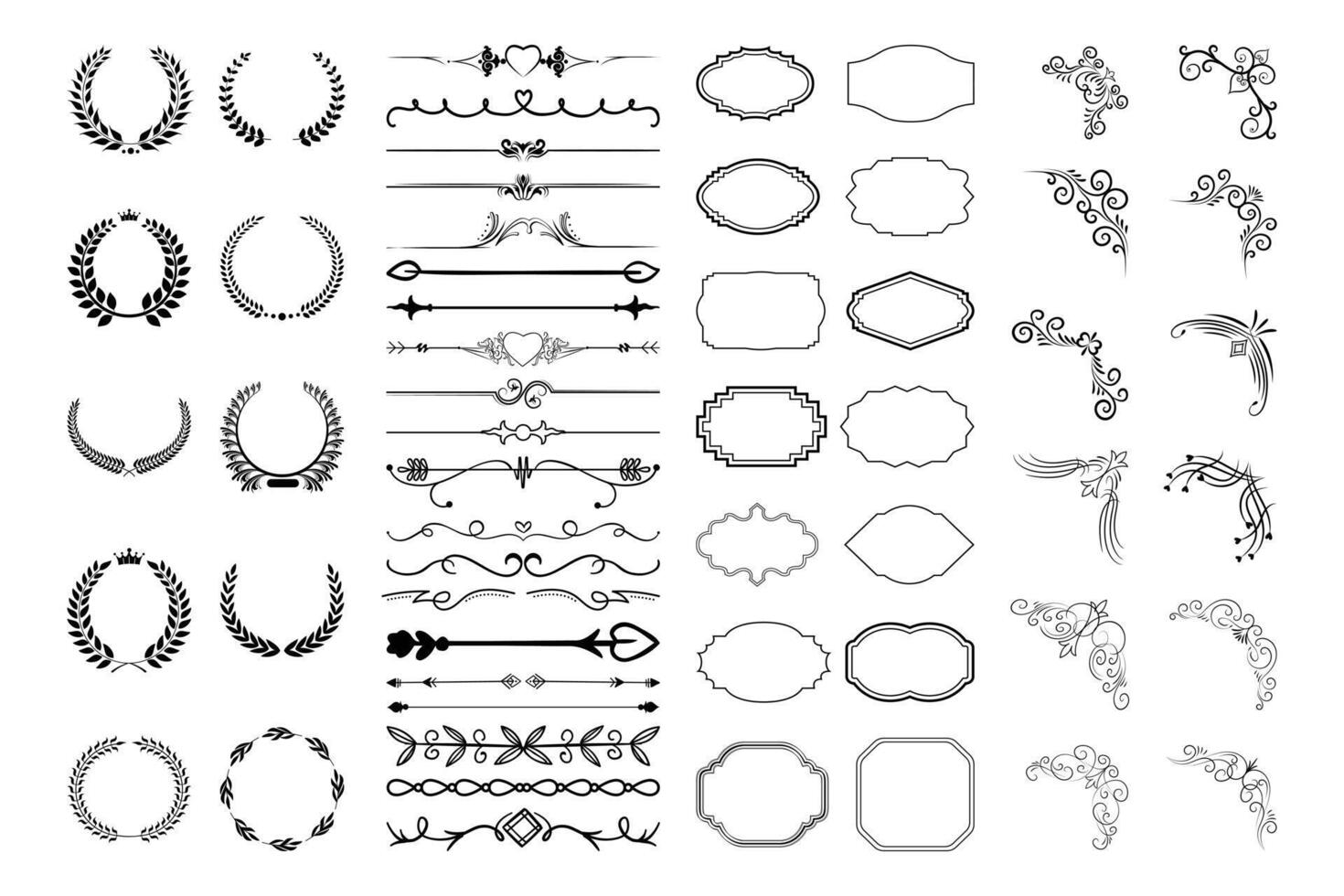Vintage calligraphic elements. Decorative frames, flourish dividers, borders. vector