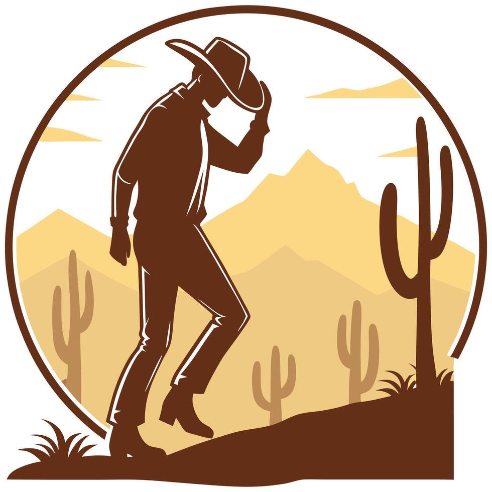 Cowboy in cowboy hat walking in desert vector
