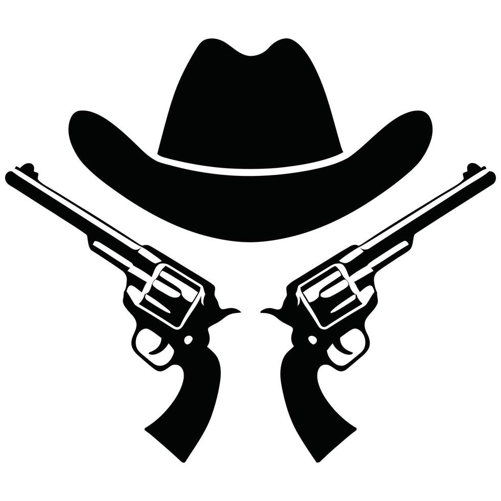 Two guns and a cowboy hat vector