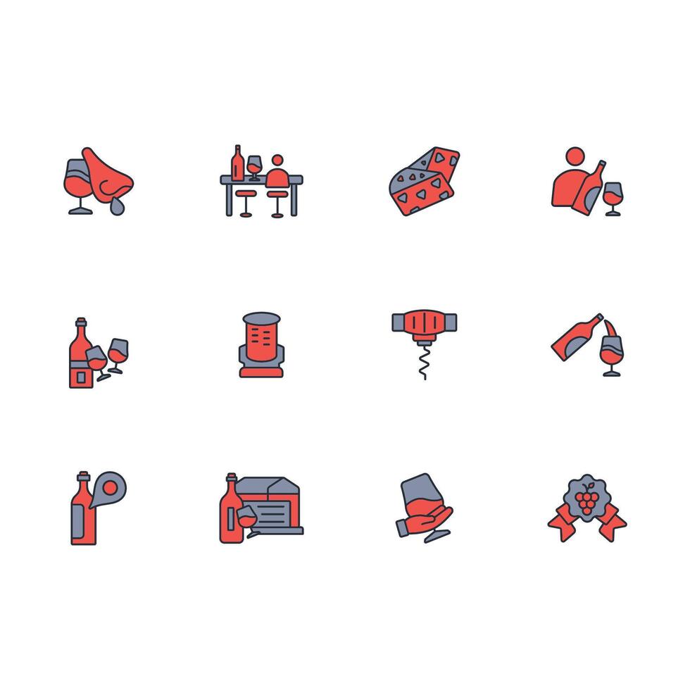 Wine icon set..Editable stroke.linear style sign for use web design,logo.Symbol illustration. vector