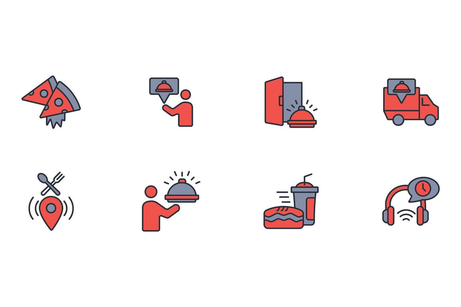 Food delivery icon set..Editable stroke.linear style sign for use web design,logo.Symbol illustration. vector