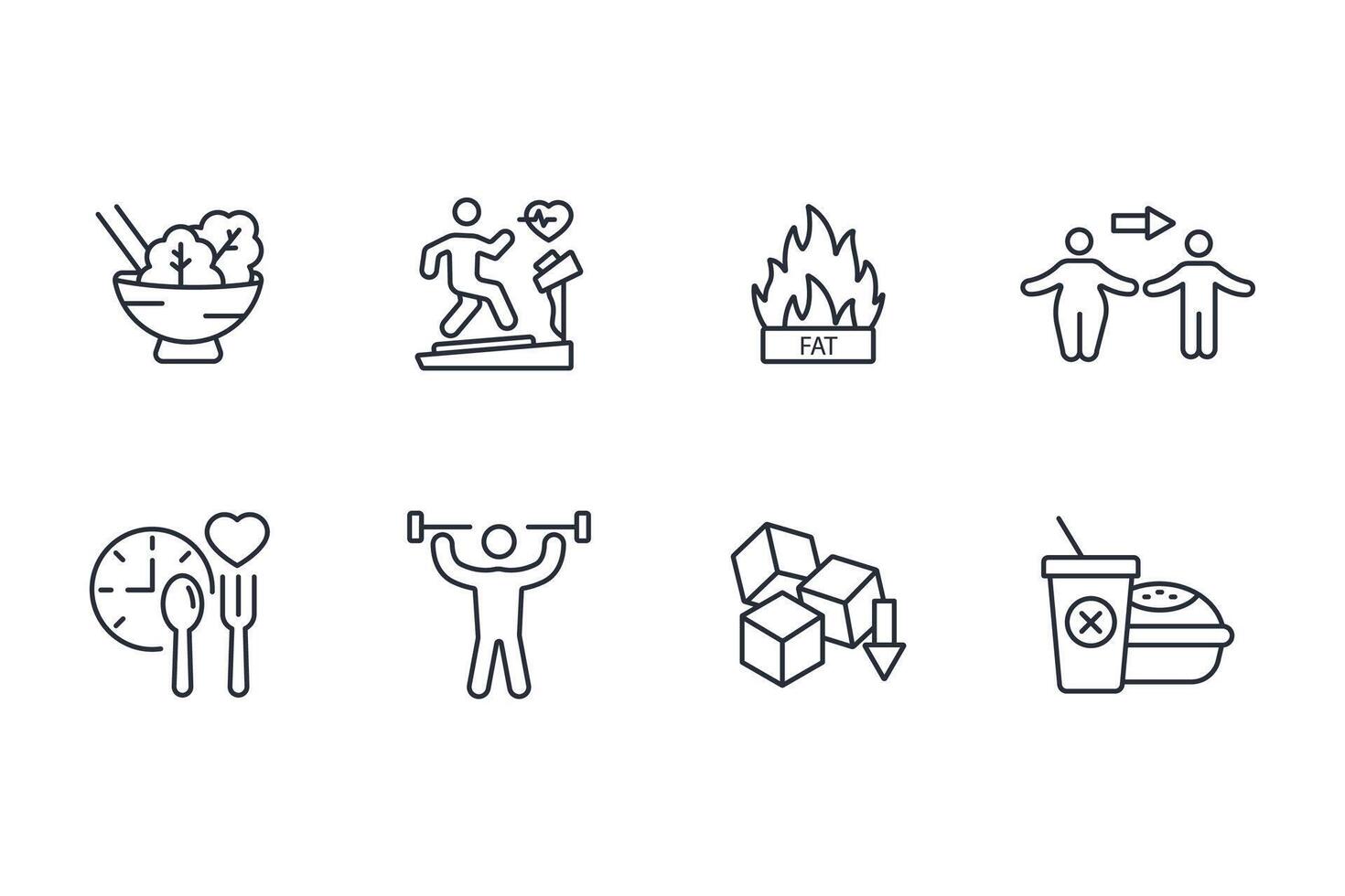 Weight loss icon set..Editable stroke.linear style sign for use web design,logo.Symbol illustration. vector