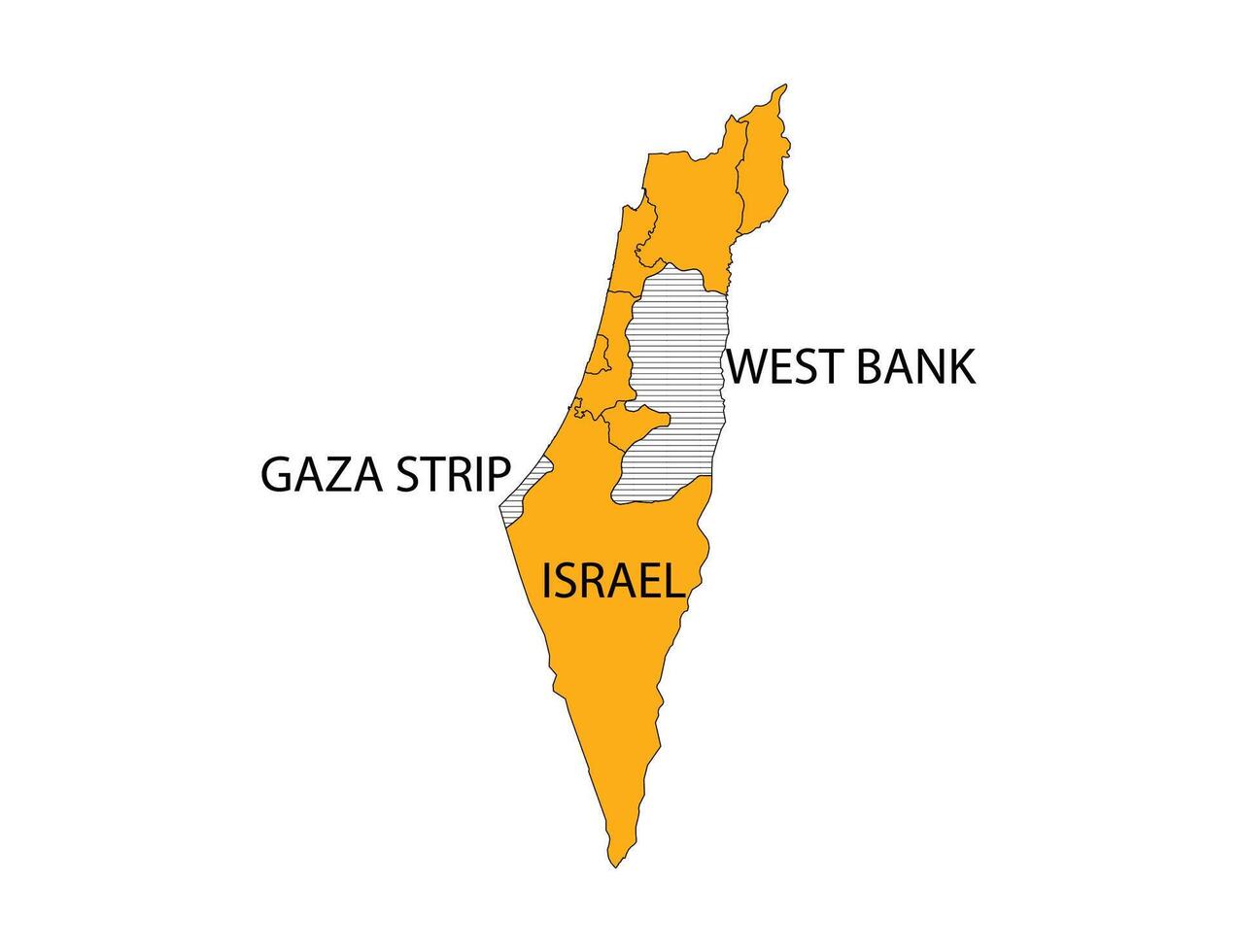 Israel, gaza, west bank map, illustration. vector