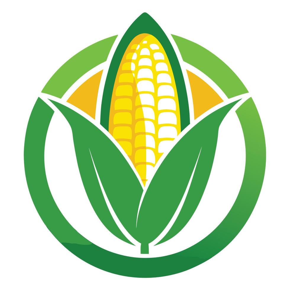 Fresh Corn, Green Leaves, Organic Farming, Harvest Emblem, Agricultural Logo, Natural Product, Healt. vector