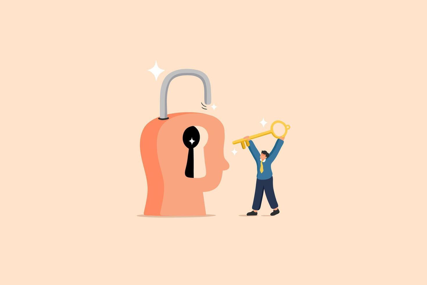 Unlocking the Power of the Mind. Work and Employment padlock, lock, unlock illustration vector