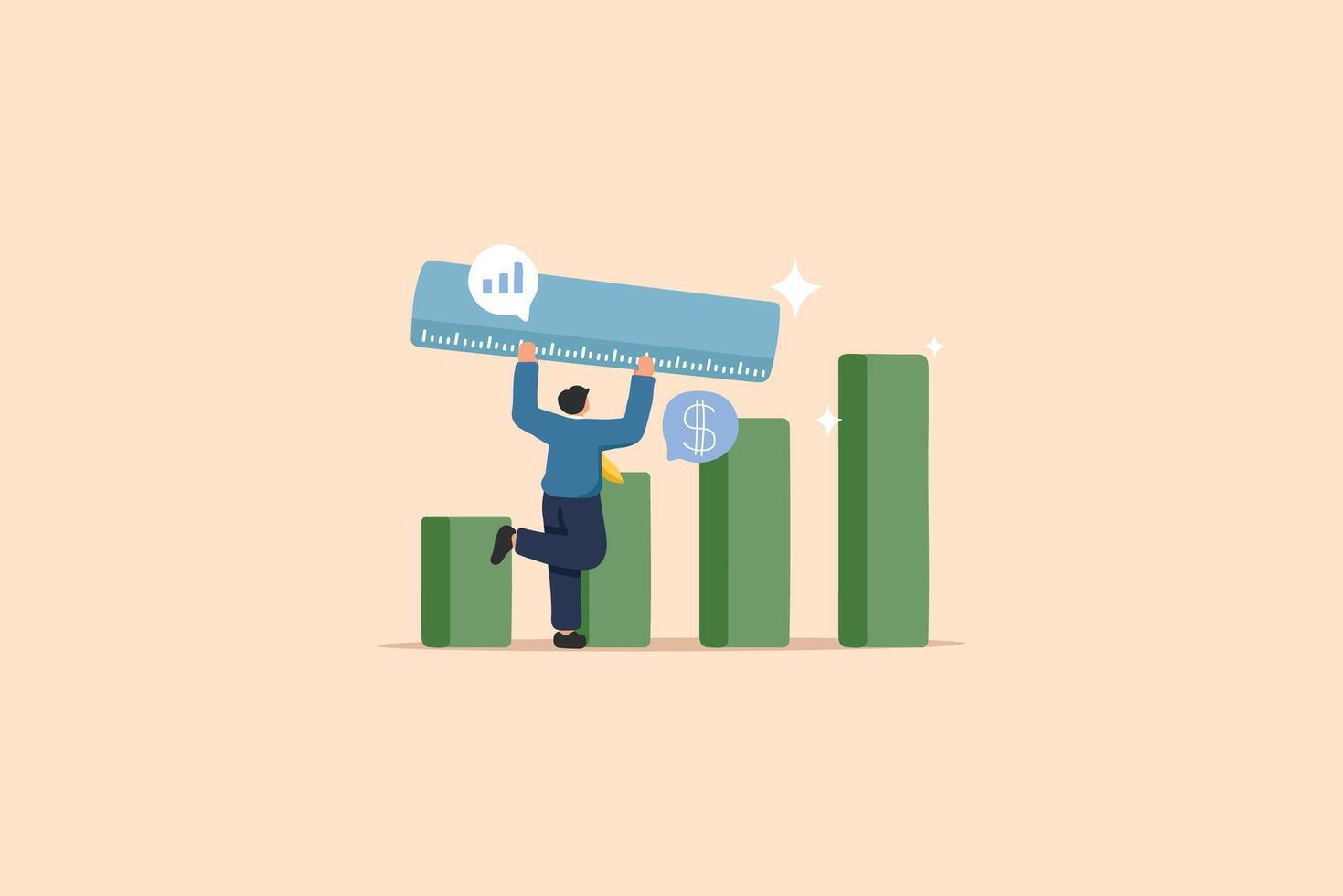 Measuring Business Growth with Bar Charts Illustration vector