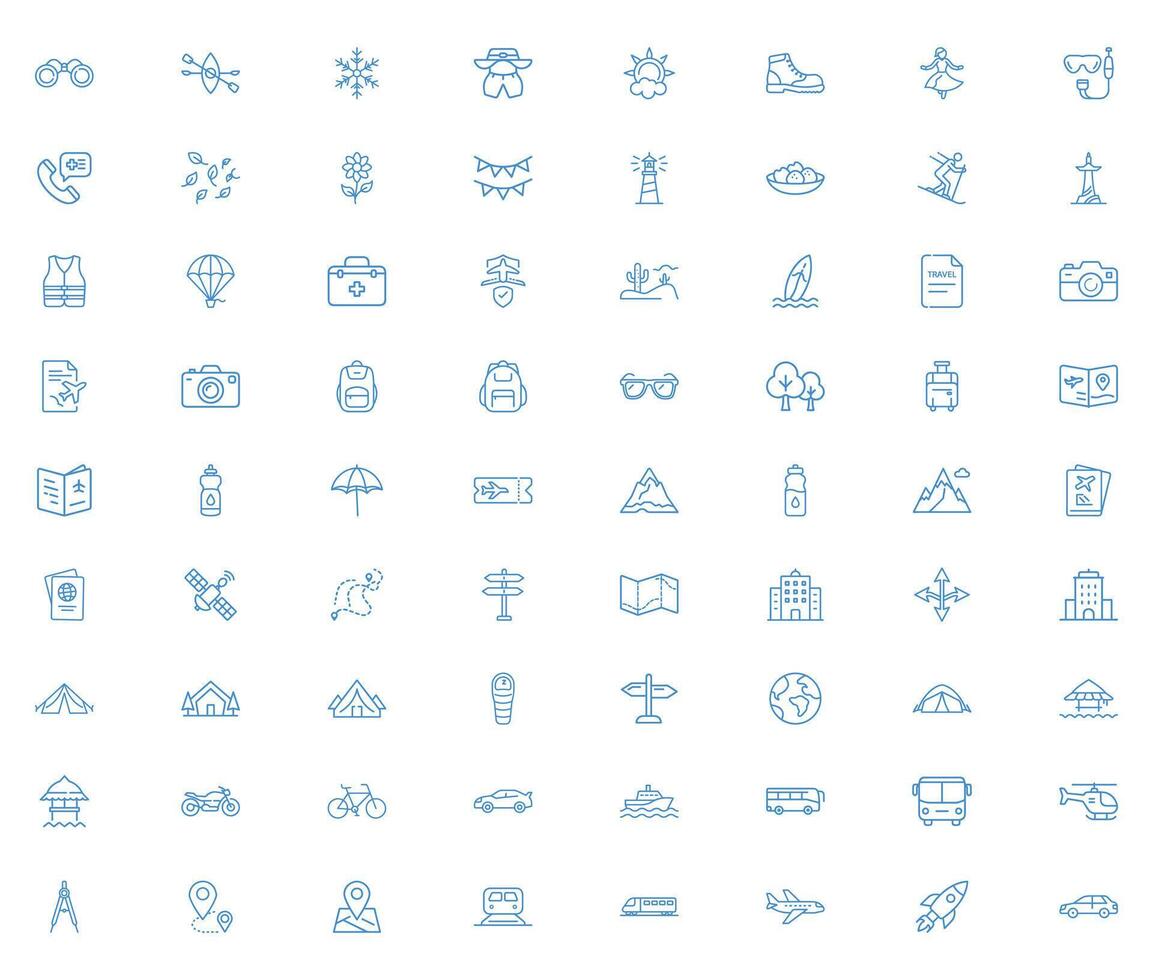 72 Essential Adventure and Travel Icon Set vector