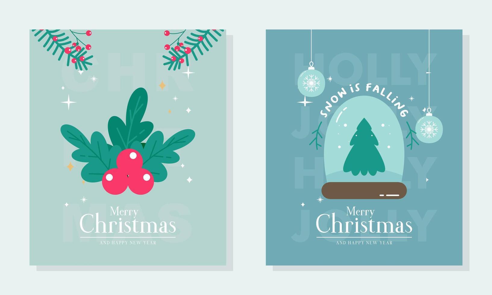 Flat Design Collection of Christmas and Happy New Year Cards. Design Template for Invitation, Social Media, Poster, and Greeting Cards vector