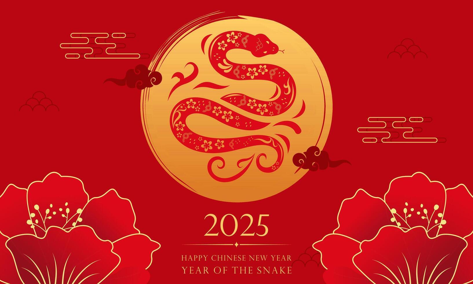 Happy Lunar New Year. Chinese New Year 2025 Year of the Snake Zodiac Flat Design Illustration vector