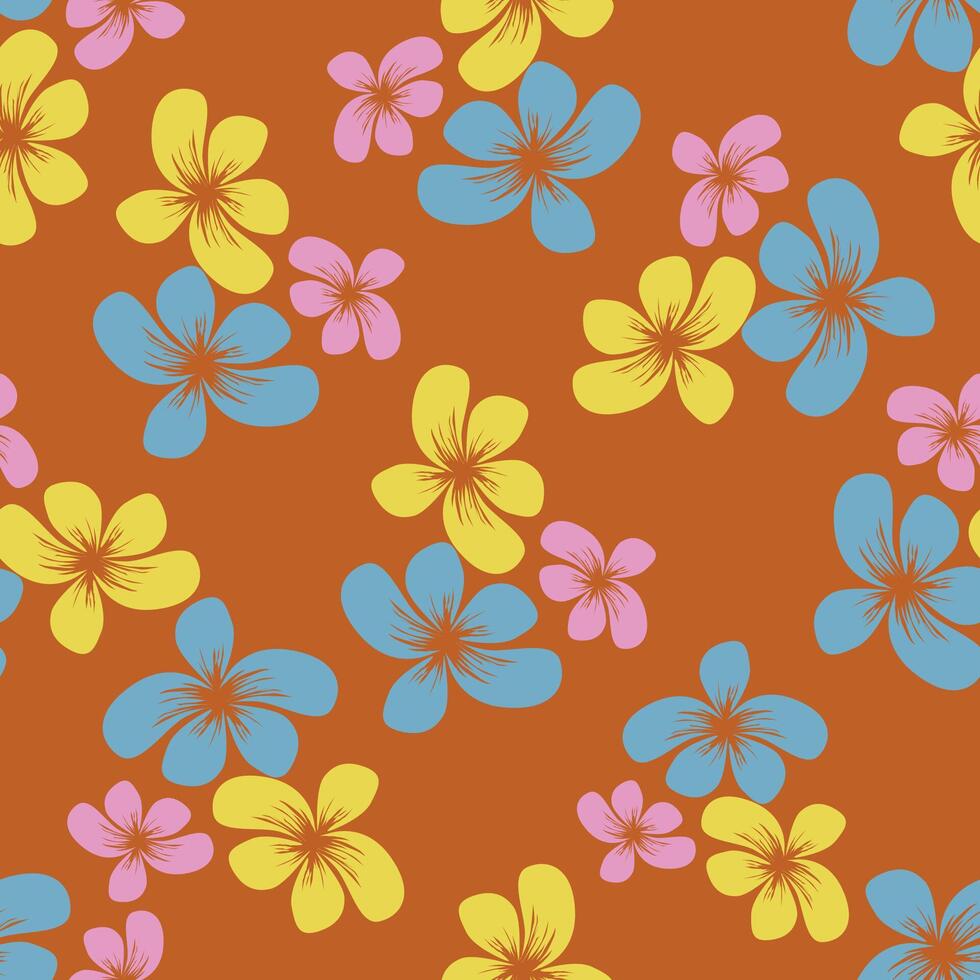 Small colorful flowers and brown flowers, hand drawn vector