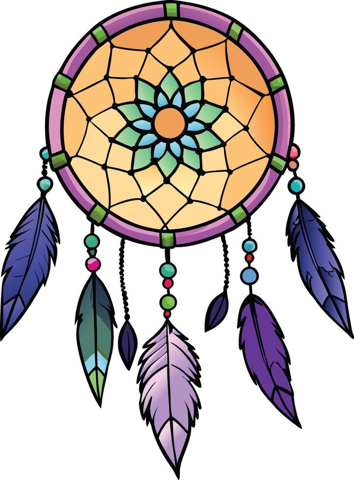 Dreamcatcher Rainbow Feathers Illustration. vector