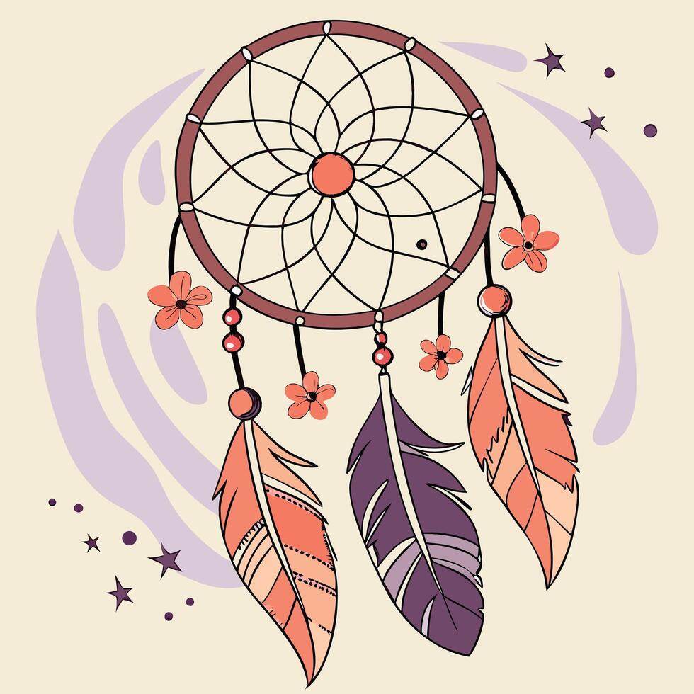 Dreamcatcher Rainbow Feathers Native Charm Item Illustration. vector