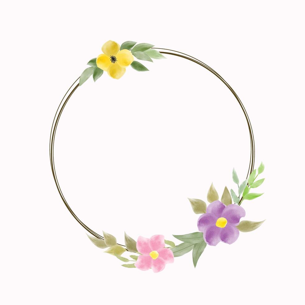 Elegant Floral Circle Frame with Purple and Pink Flowers vector